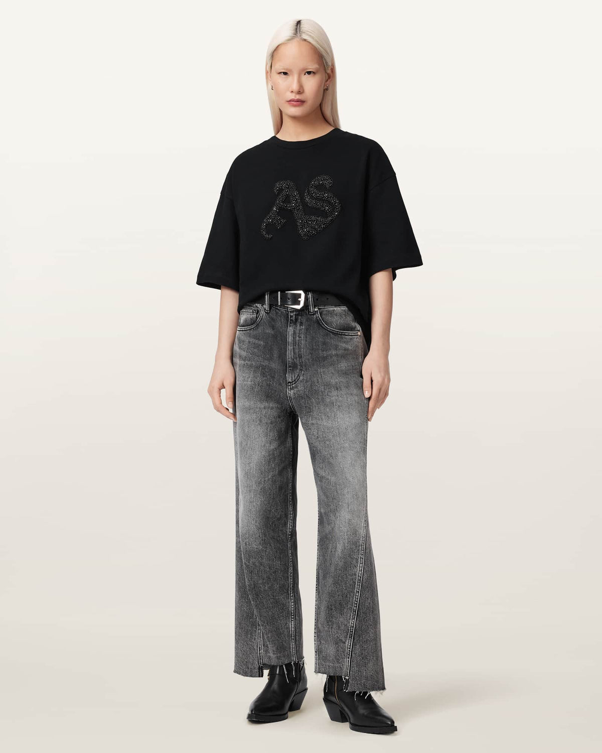 Icon Amelie Oversized Embellished T-Shirt Black