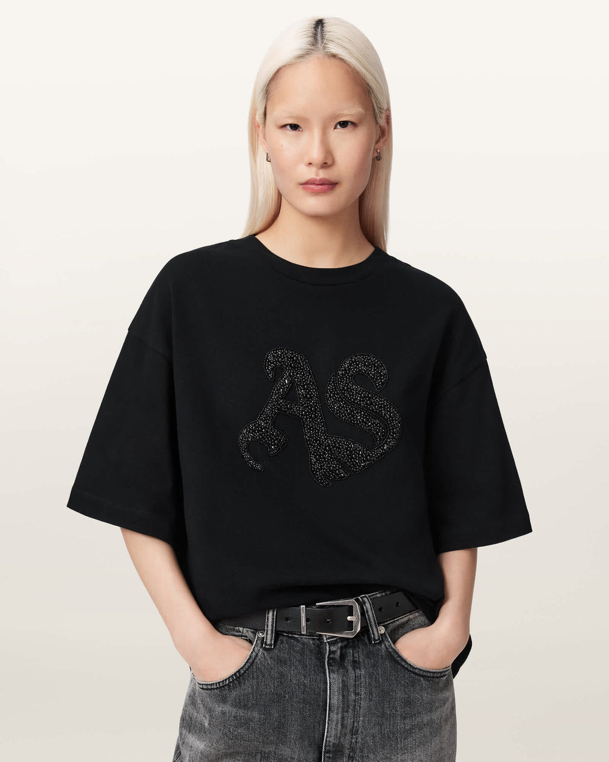 Icon Amelie Oversized Embellished T-Shirt Black