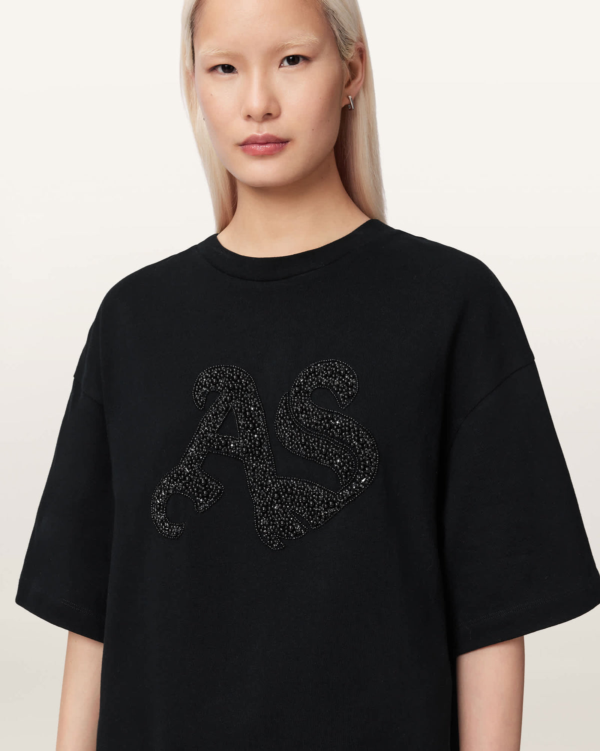 Icon Amelie Oversized Embellished T-Shirt Black