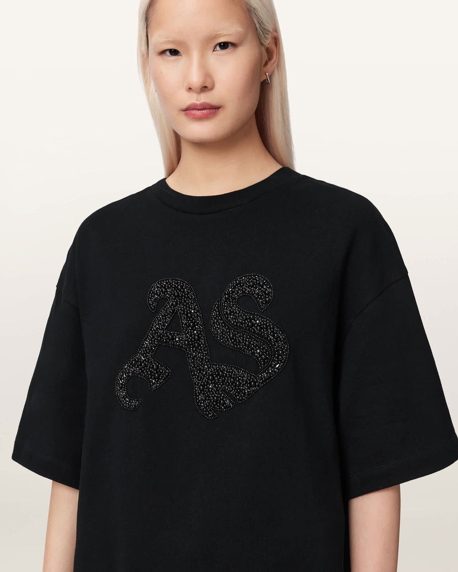 Icon Amelie Oversized Embellished T-Shirt Black
