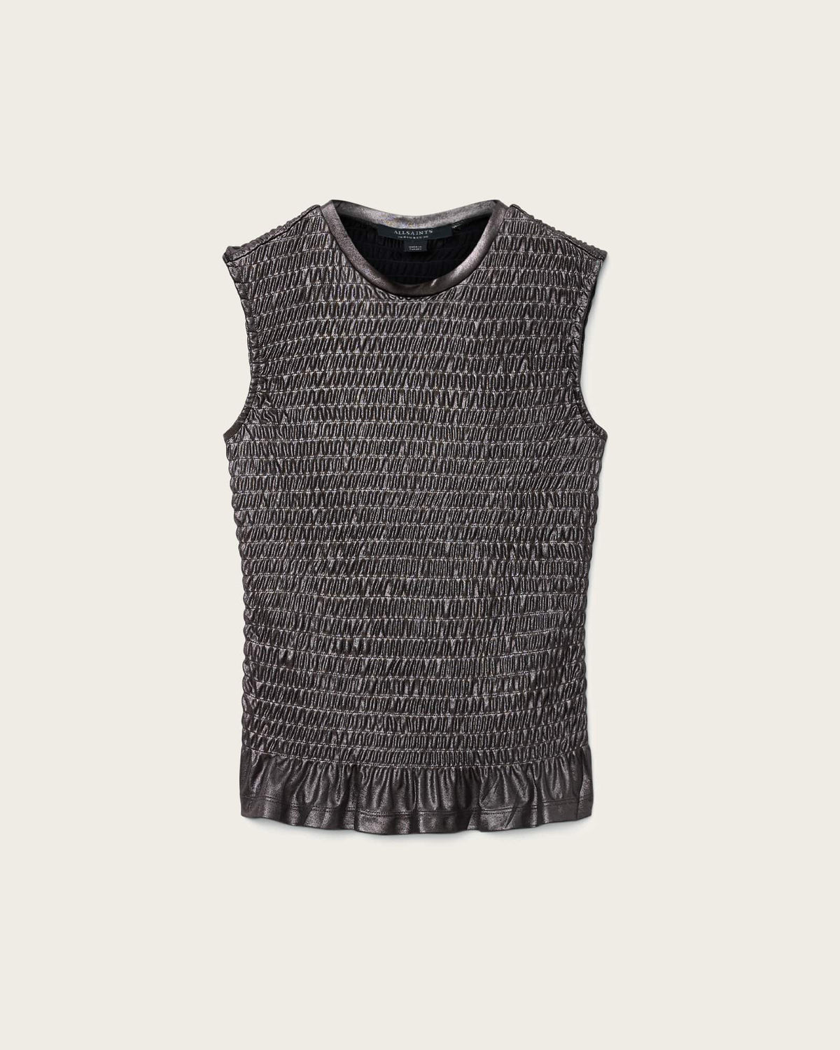 Ode Smocked Metallic Tank Gunmetal Grey