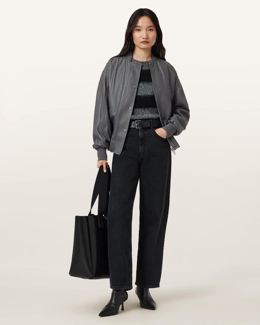 Sofi Drawstring Leather Bomber Jacket GRAPHITE BLUE