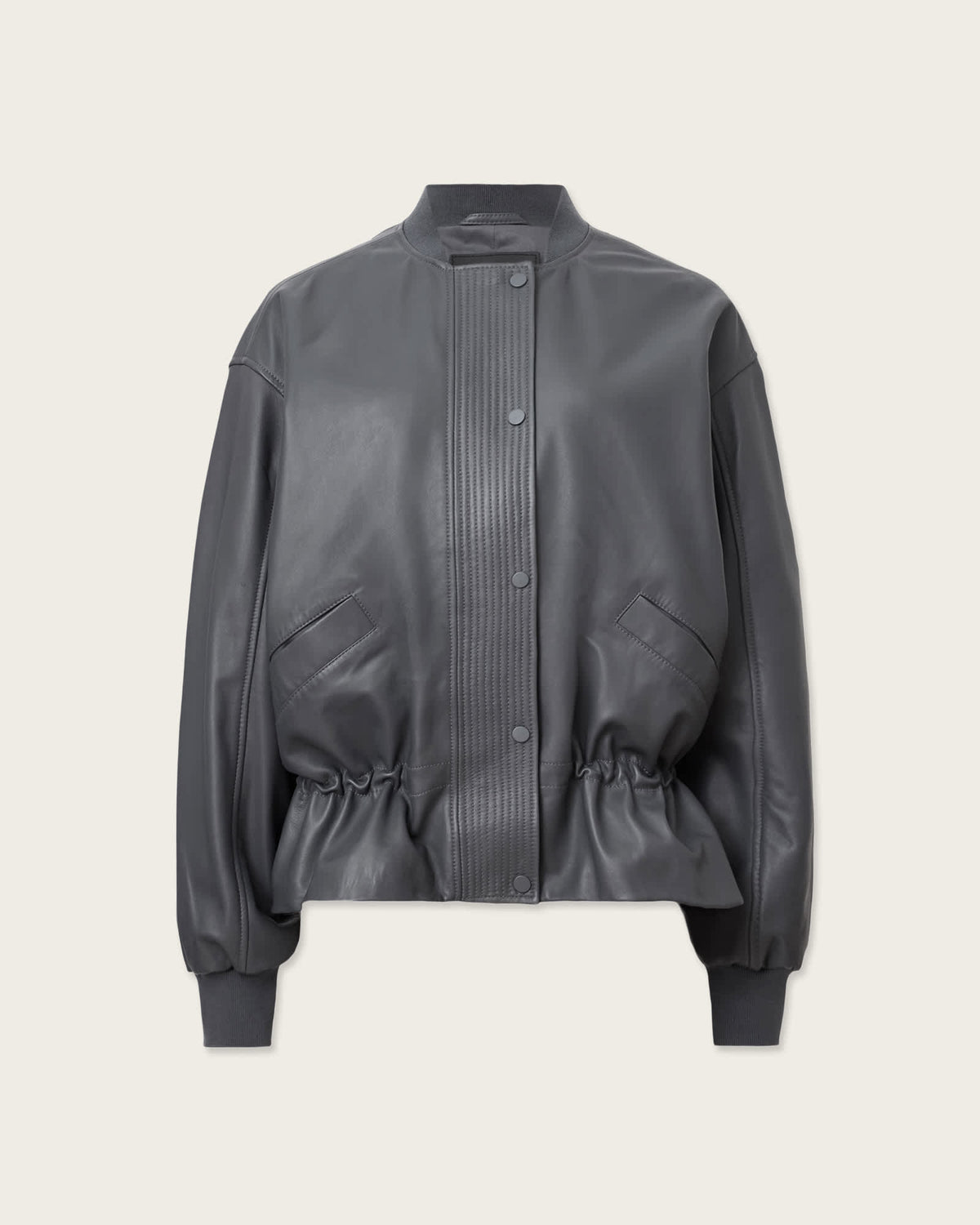Sofi Drawstring Leather Bomber Jacket GRAPHITE BLUE