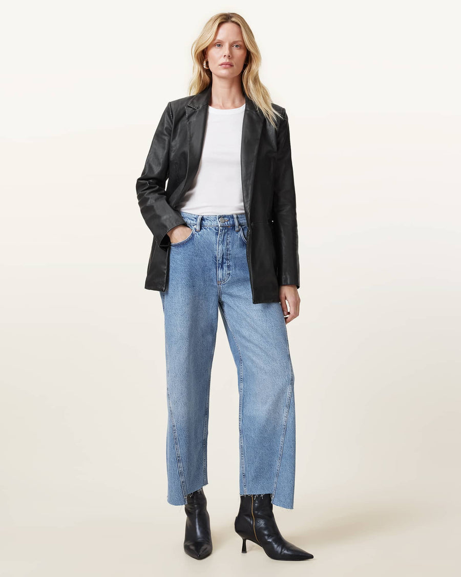 Deri Single Breasted Leather Blazer Black