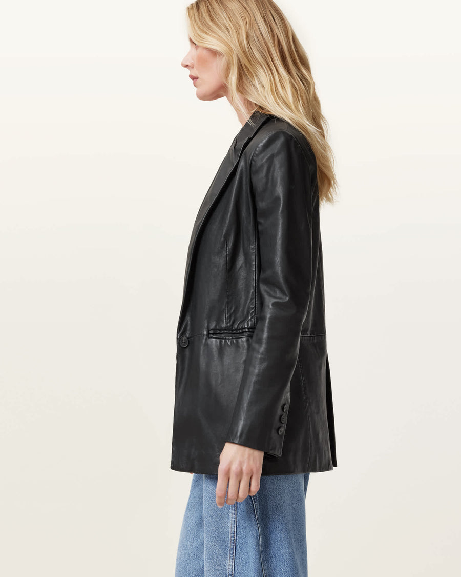 Deri Single Breasted Leather Blazer Black