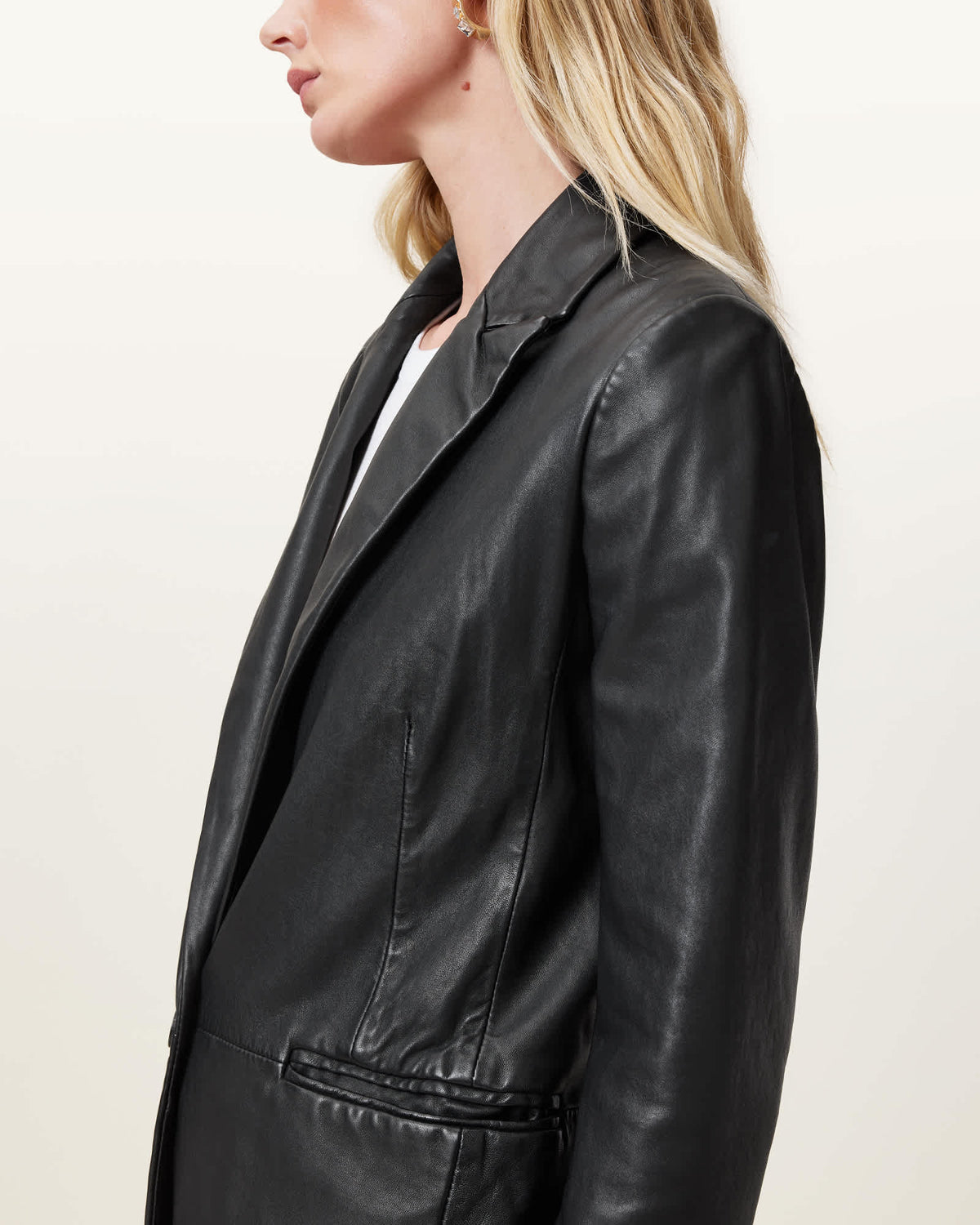 Deri Single Breasted Leather Blazer Black