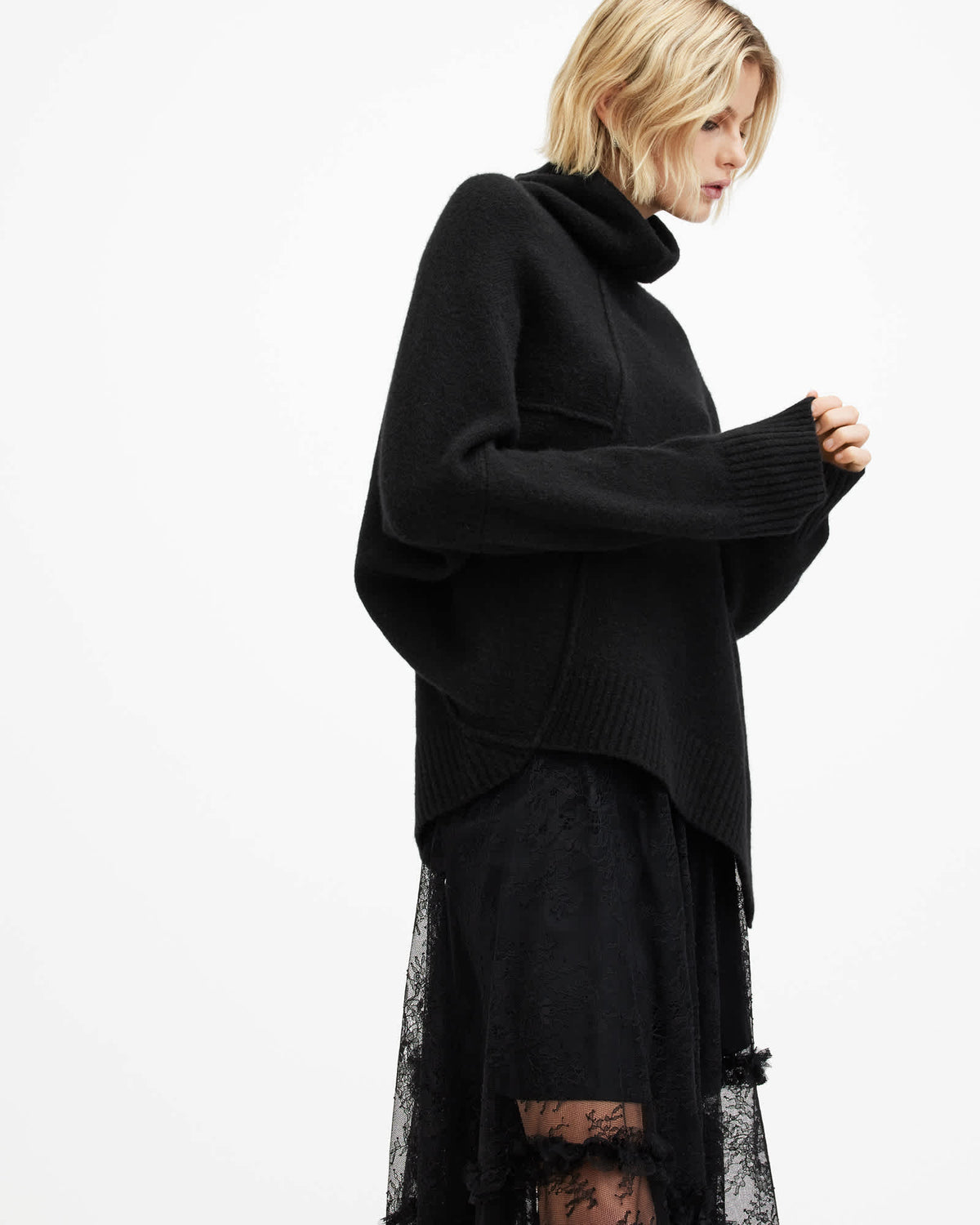 Lock Roll Neck Relaxed Fit Jumper Black