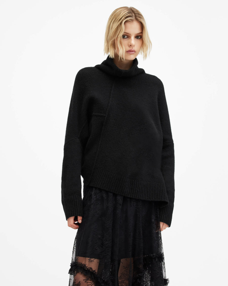 Lock Roll Neck Relaxed Fit Jumper Black