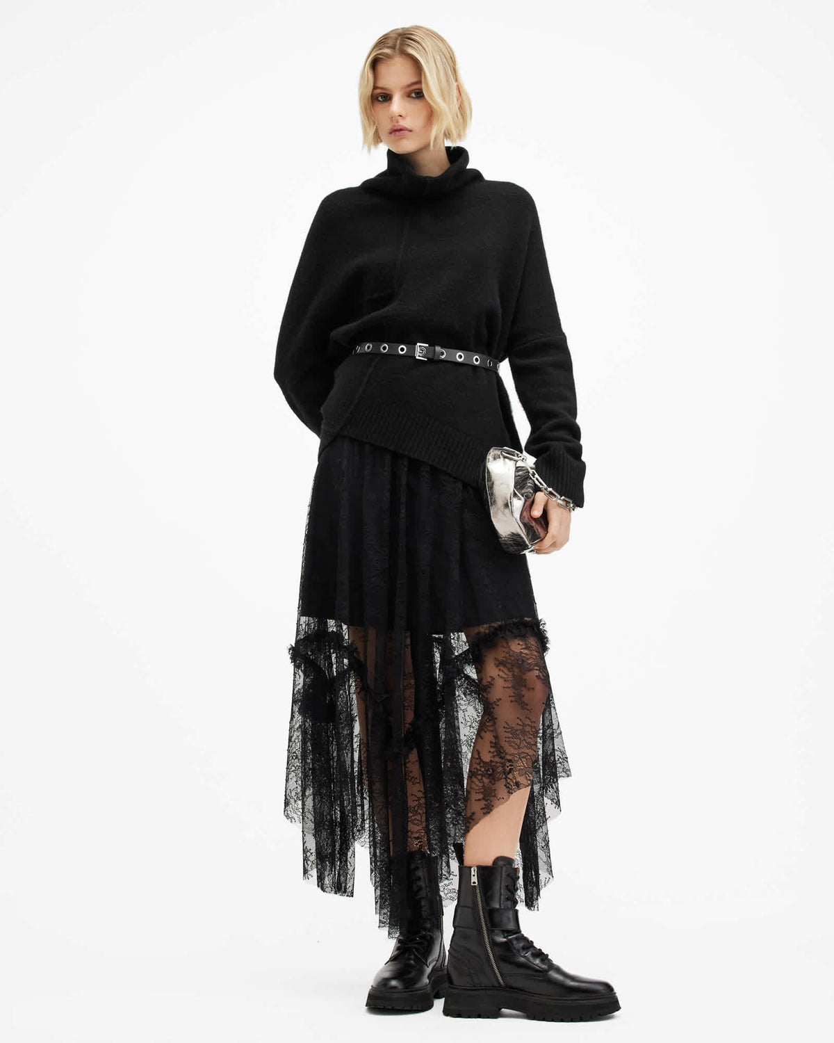 Lock Roll Neck Relaxed Fit Jumper Black
