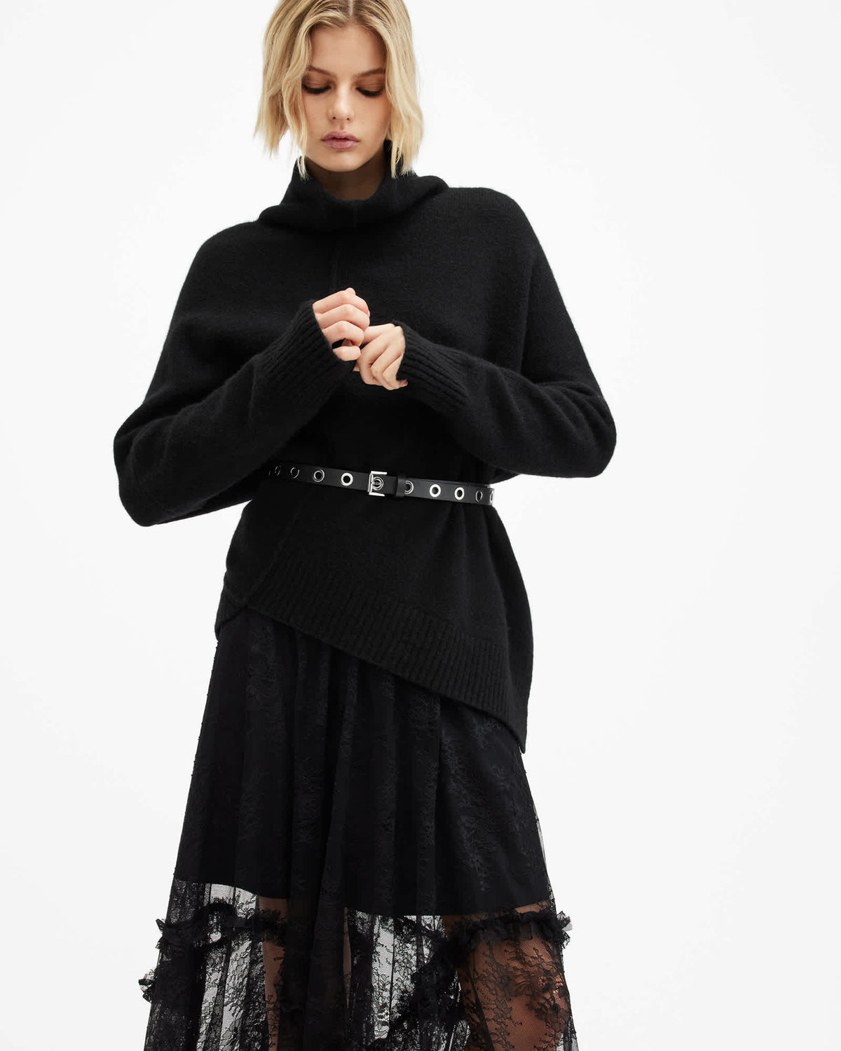 Lock Roll Neck Relaxed Fit Jumper Black