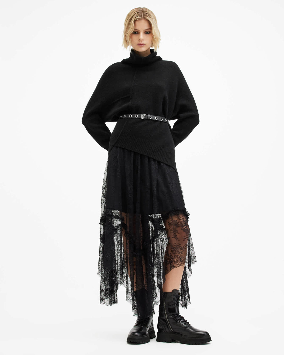 Lock Roll Neck Relaxed Fit Jumper Black