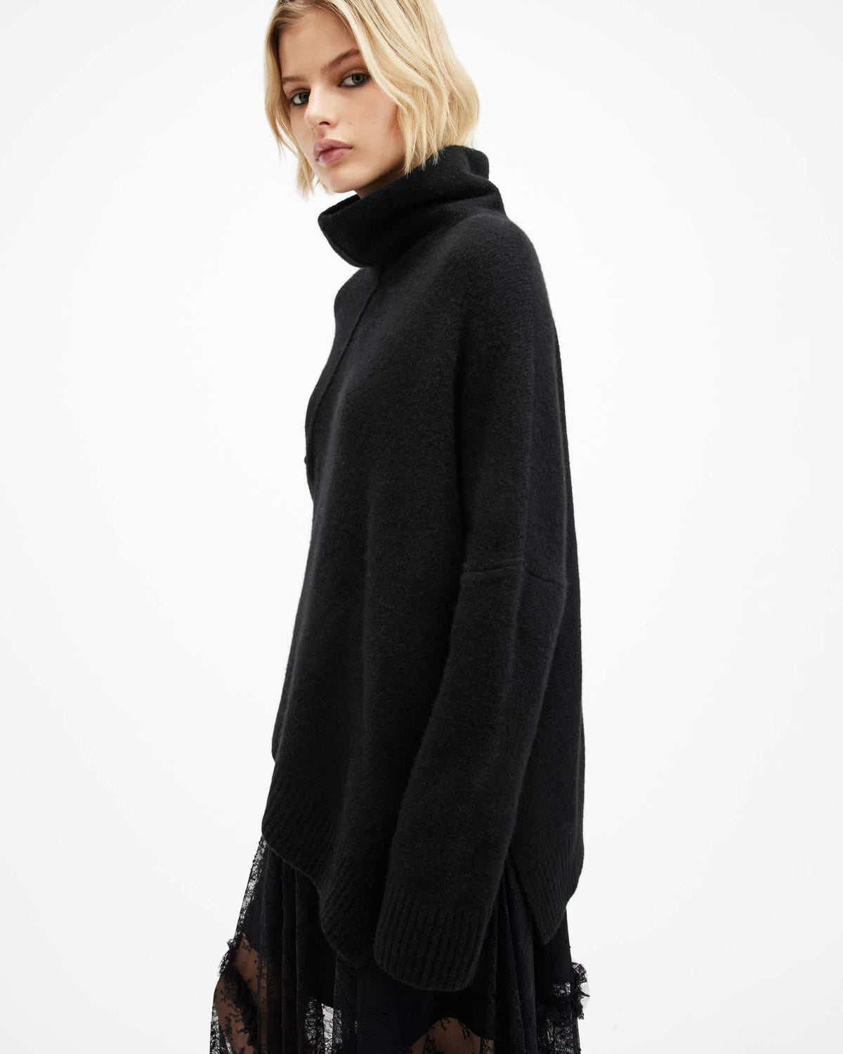 Lock Roll Neck Relaxed Fit Jumper Black