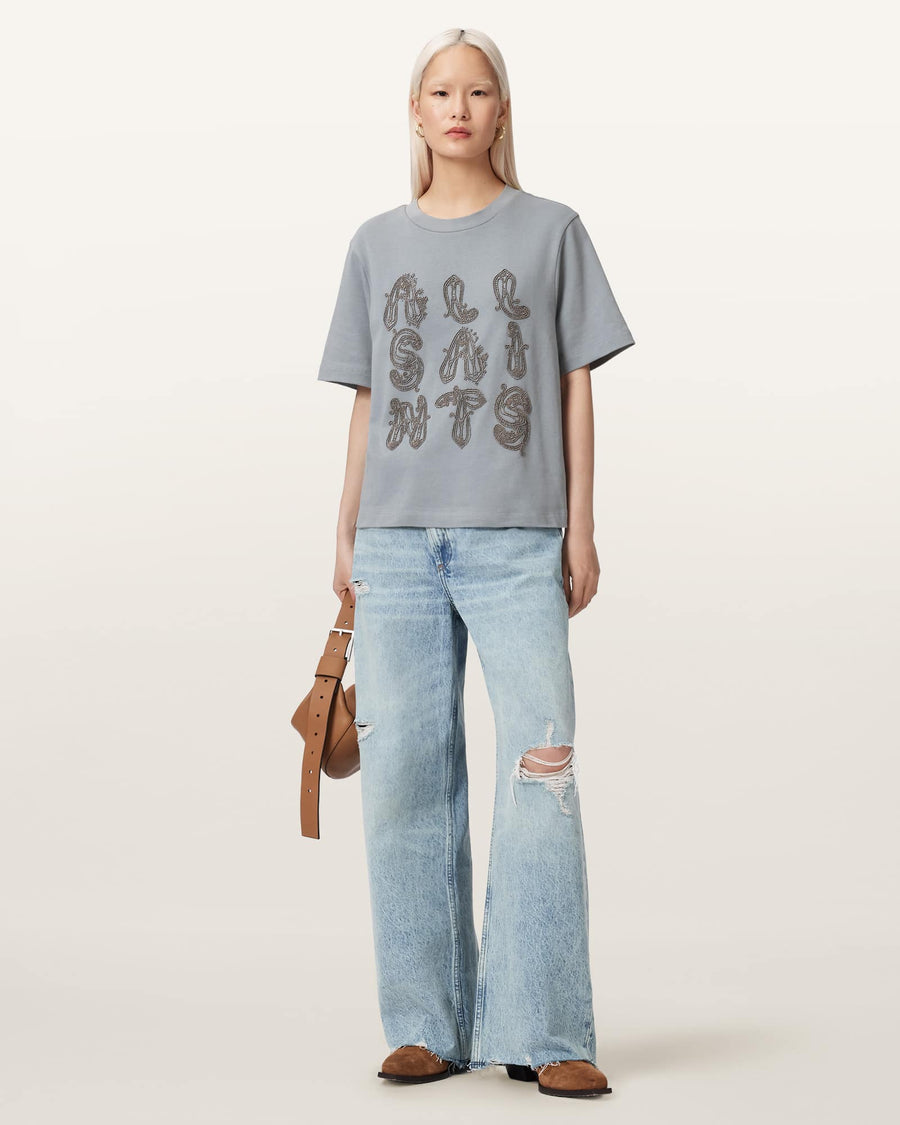 Ella Embroidered Lisa Boxy T-Shirt QUARRY BLUE