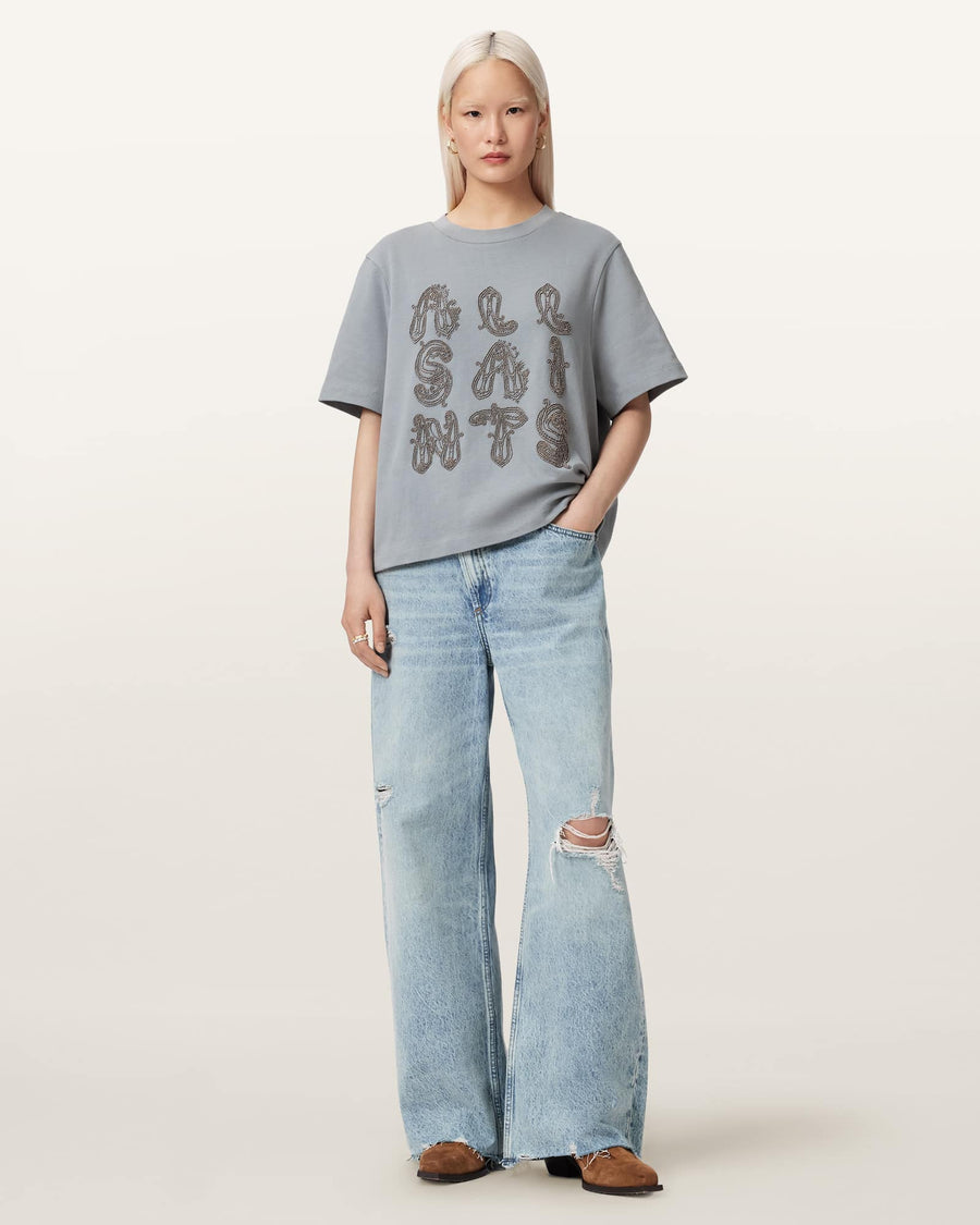 Ella Embroidered Lisa Boxy T-Shirt QUARRY BLUE