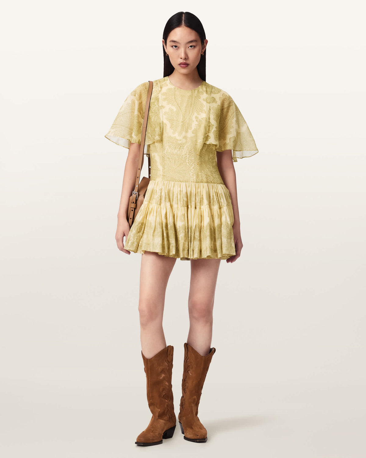 Yanna Slim Fit Tiered Mini Dress JOANNE GOLD GREEN