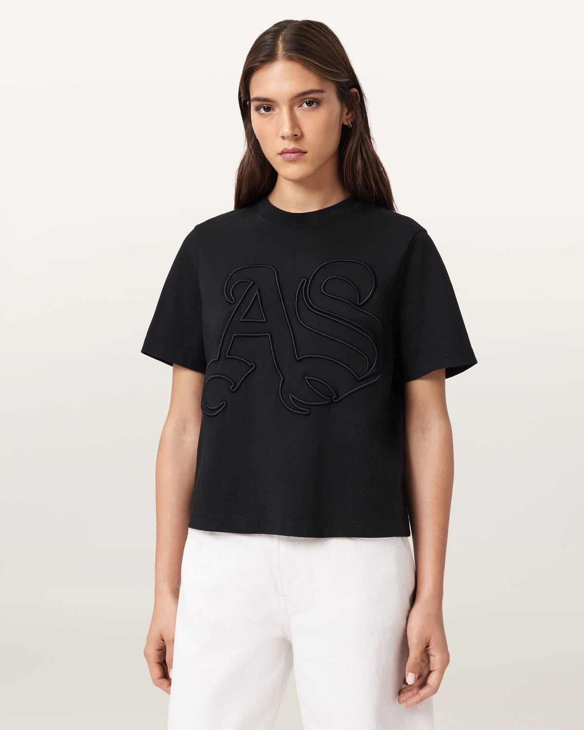 Lisa Embossed Crew Neck T-Shirt Black
