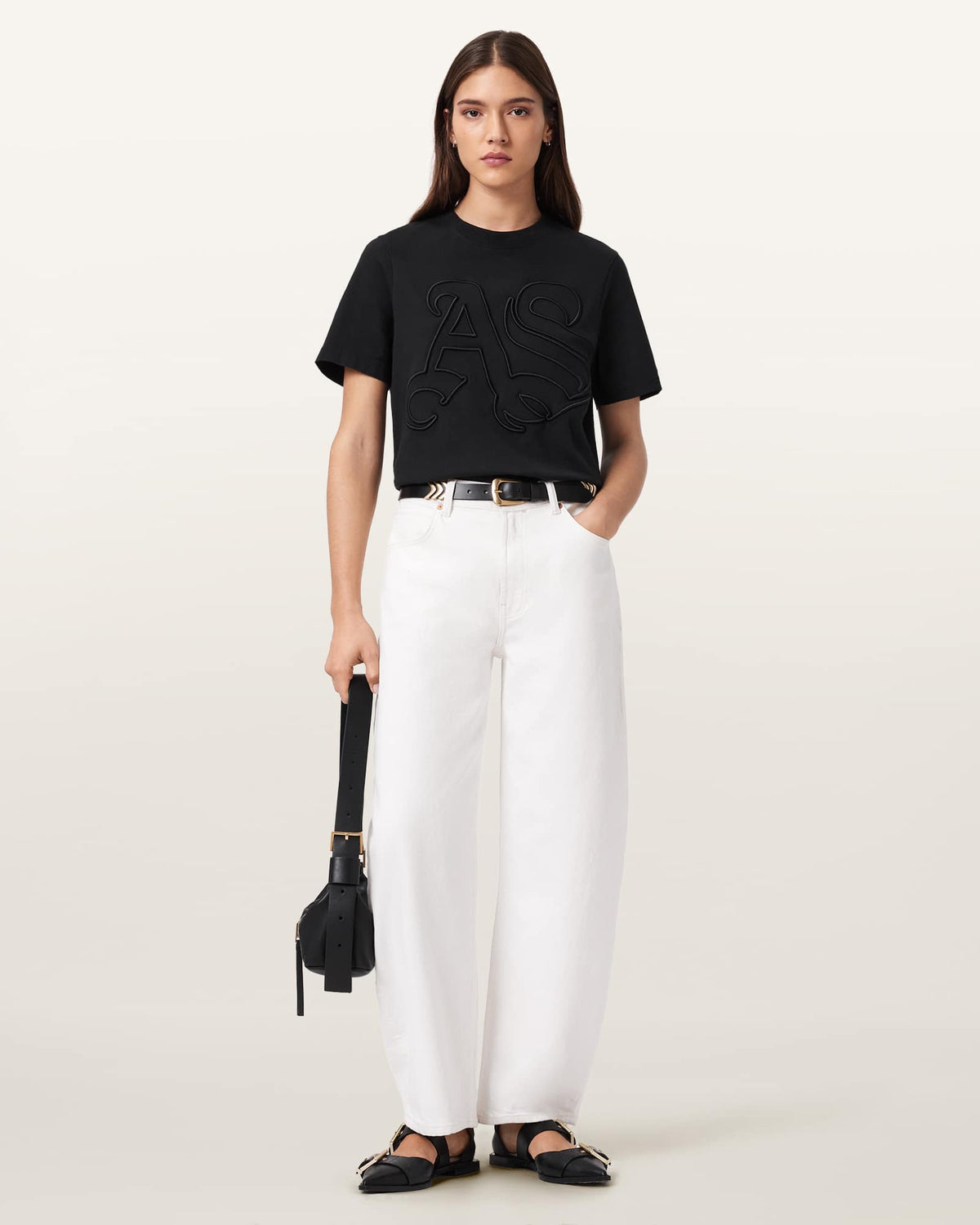 Lisa Embossed Crew Neck T-Shirt Black