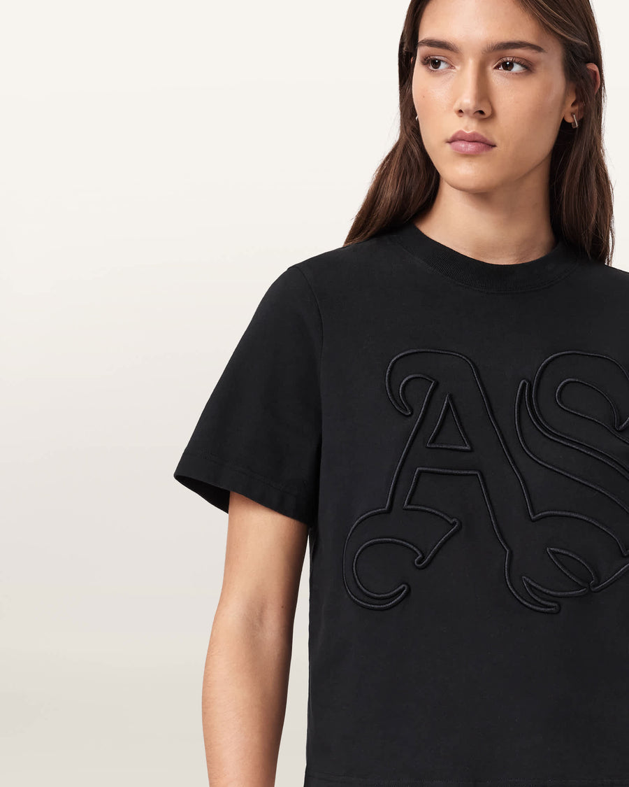 Lisa Embossed Crew Neck T-Shirt Black