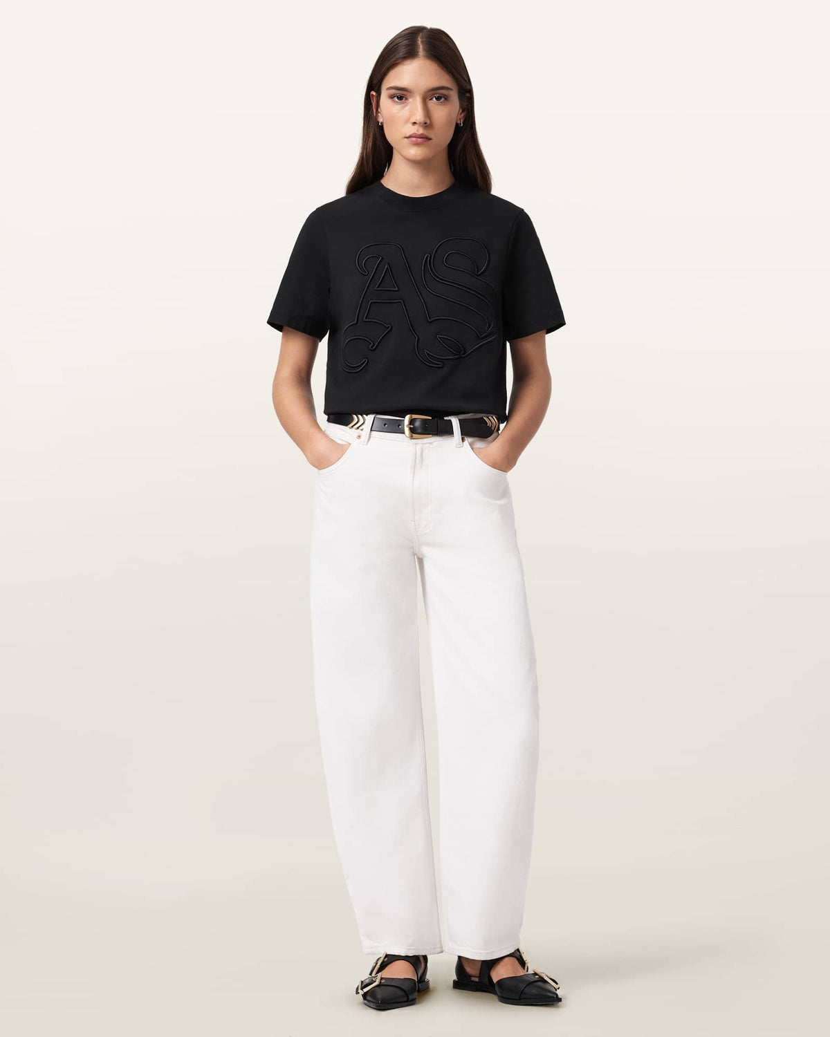 Lisa Embossed Crew Neck T-Shirt Black