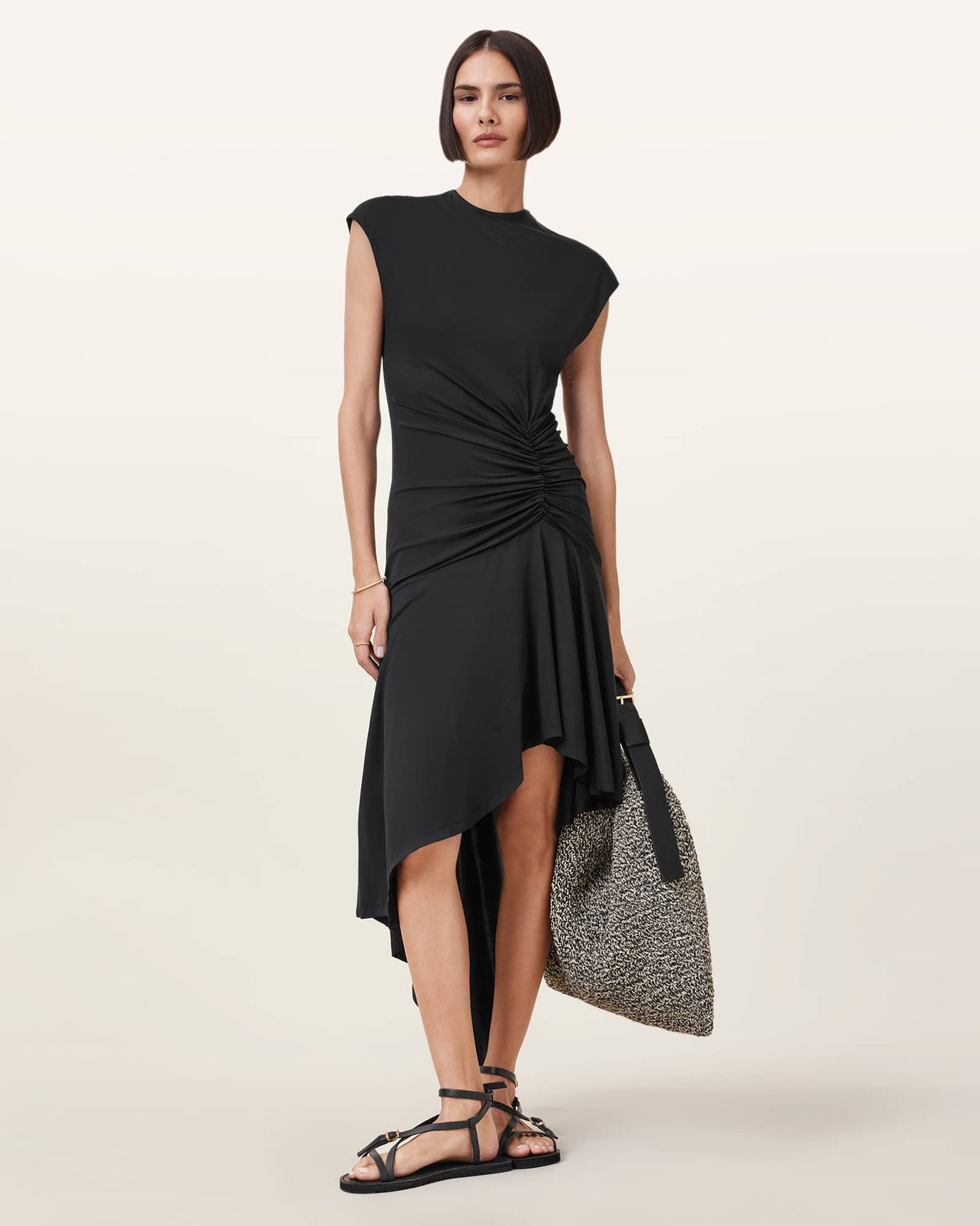 Annalie Asymmetric Midi Dress Black