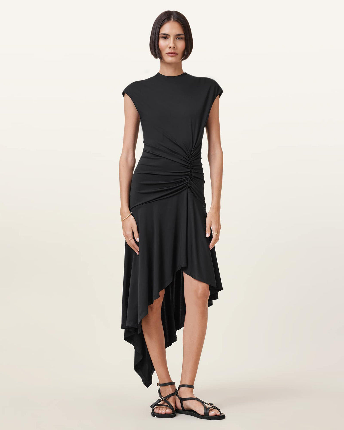 Annalie Asymmetric Midi Dress Black
