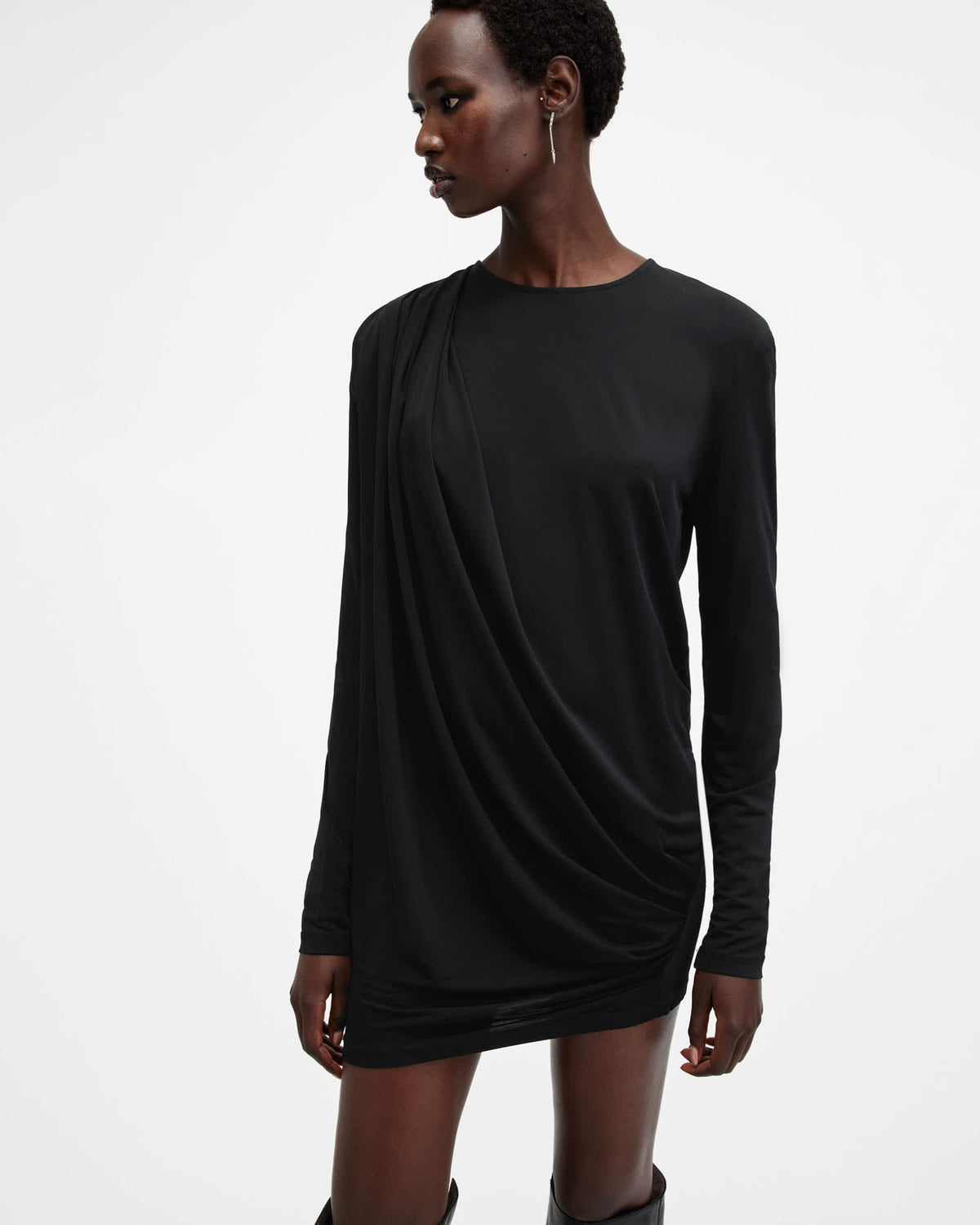 Devin Draped Mini Dress Black