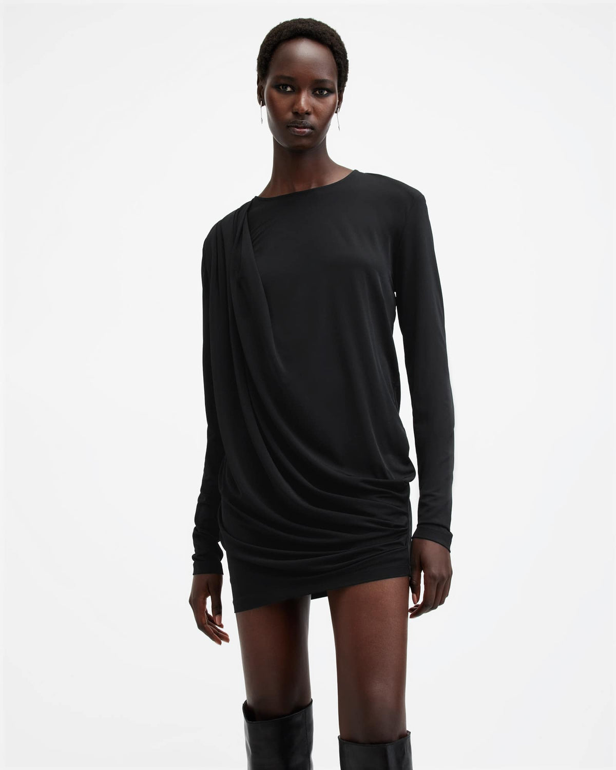 Devin Draped Mini Dress Black