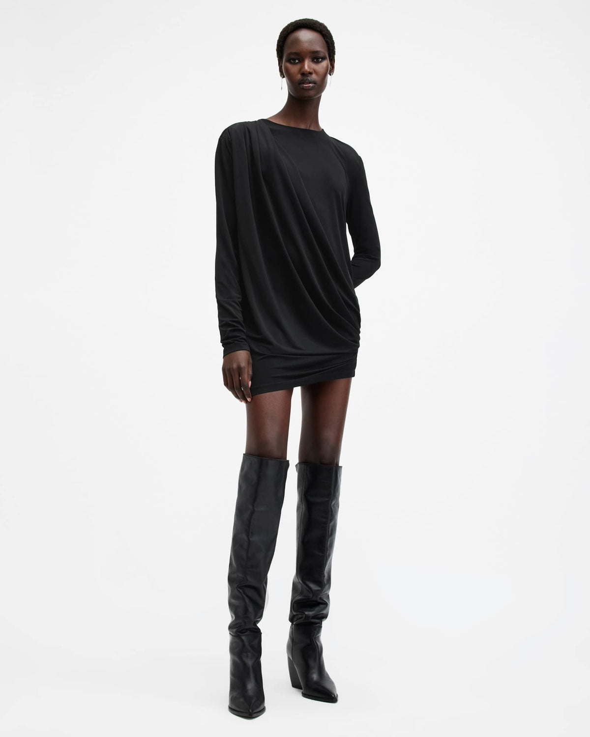 Devin Draped Mini Dress Black