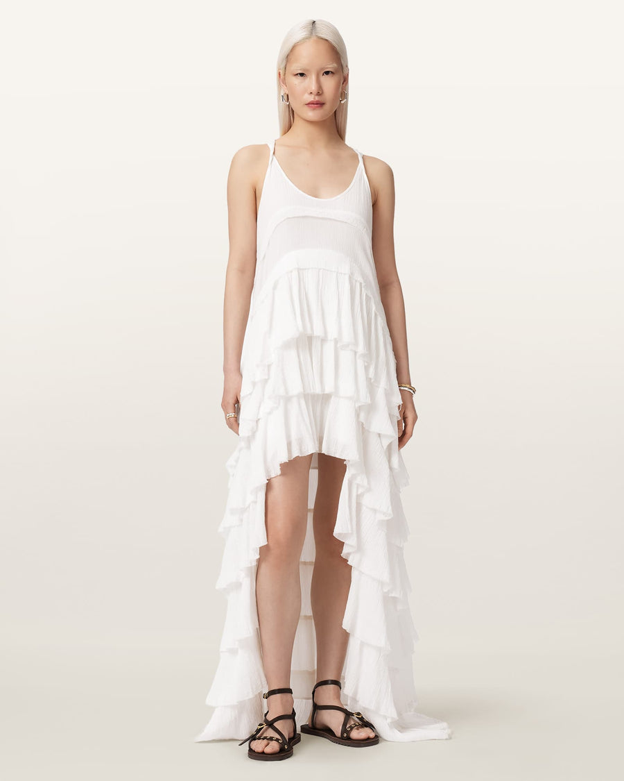 Cavarly Crepe Tiered Ruffle Maxi Dress White