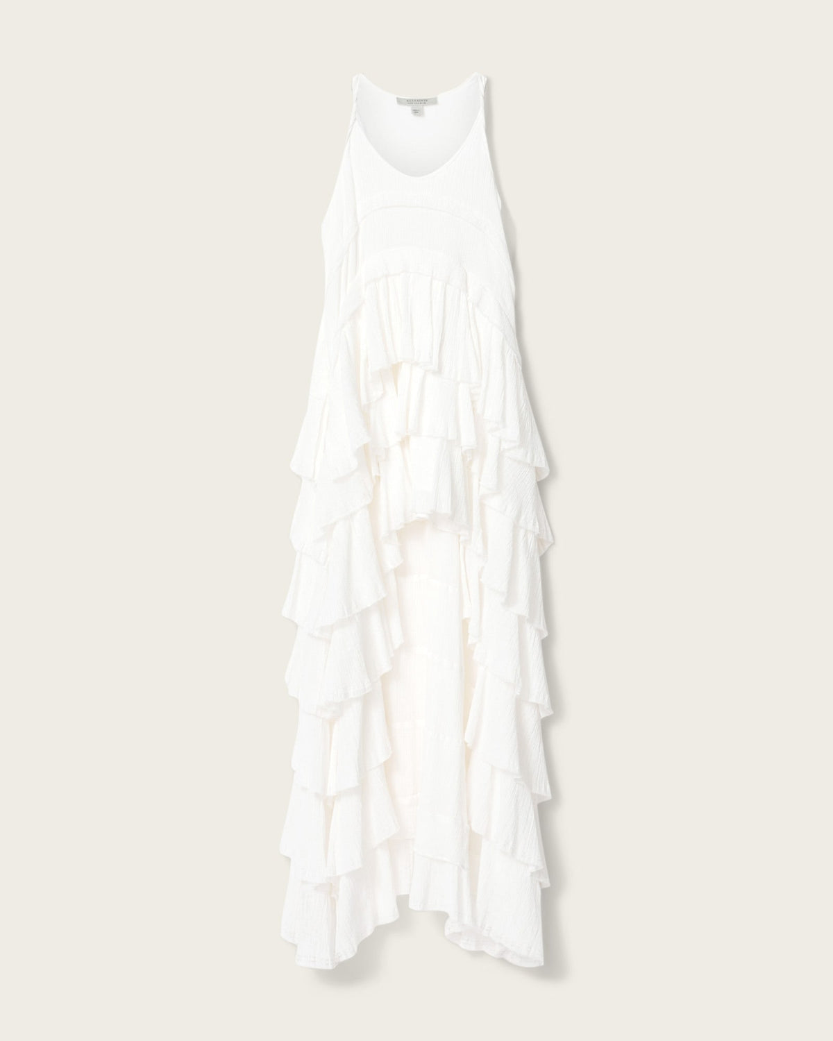 Cavarly Crepe Tiered Ruffle Maxi Dress White