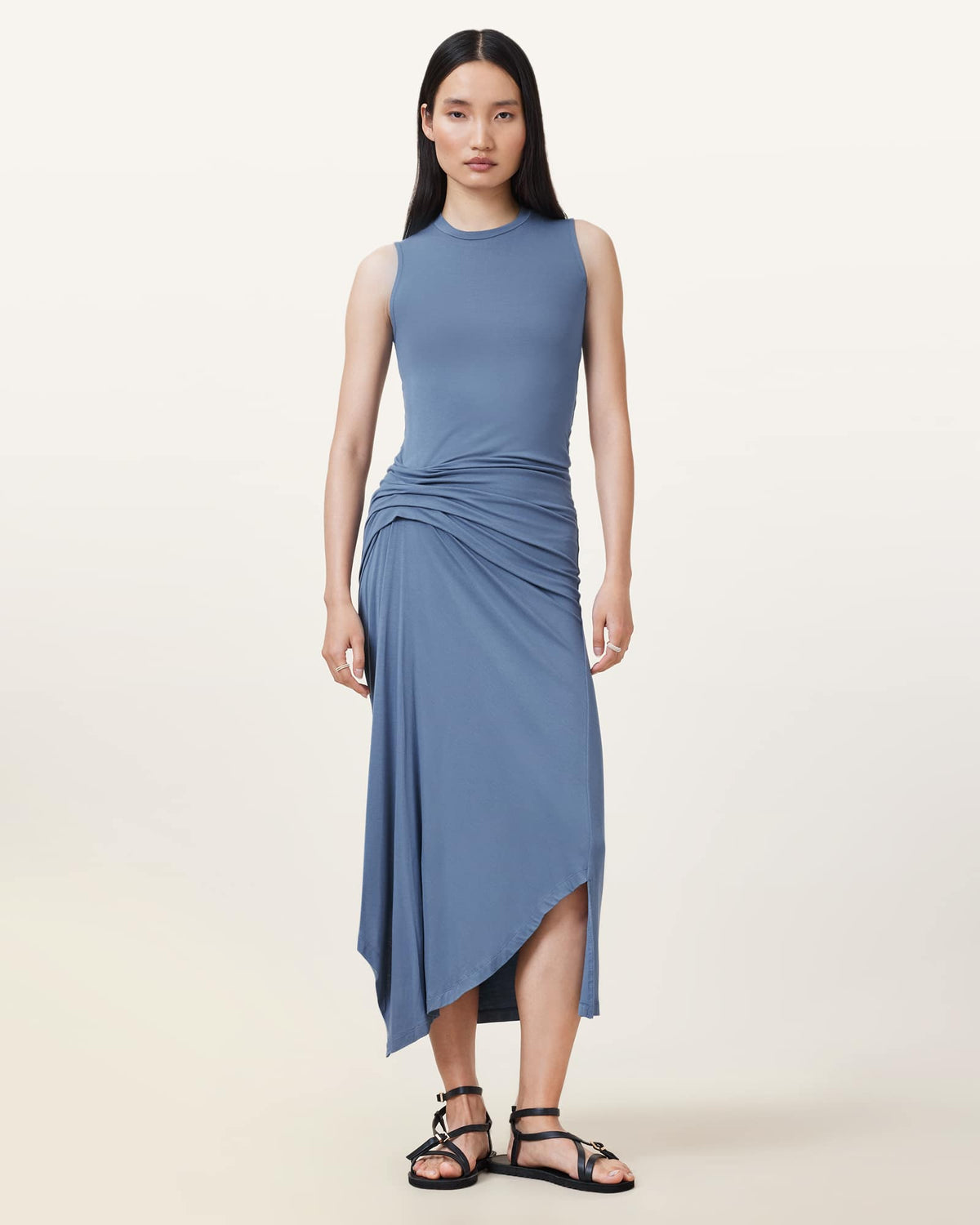 Rivi Draped Midi Dress FLINT STONE BLUE