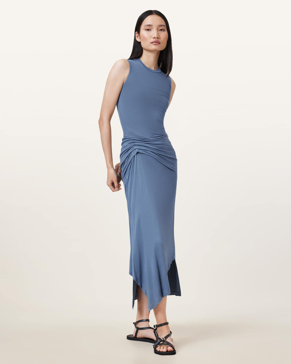 Rivi Draped Midi Dress FLINT STONE BLUE