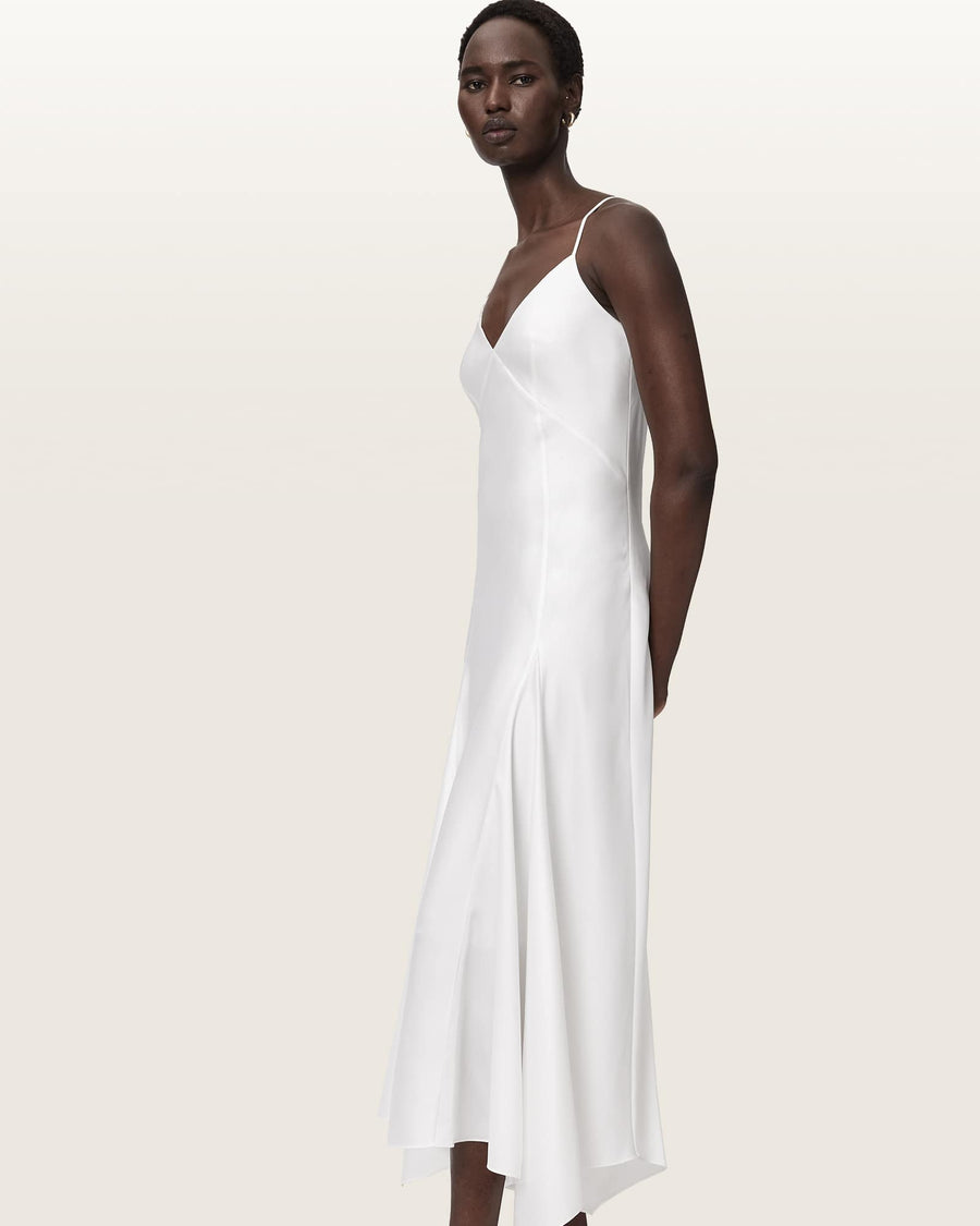 Ava Sleeveless Satin Midi Dress Chalk White