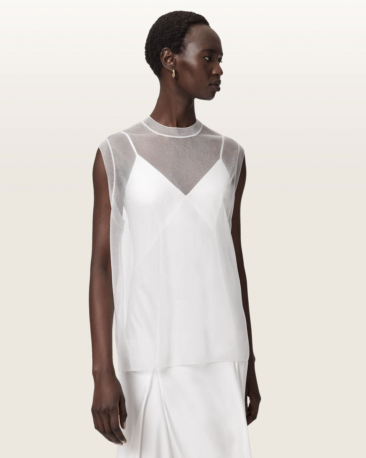 Ava Sleeveless Satin Midi Dress Chalk White