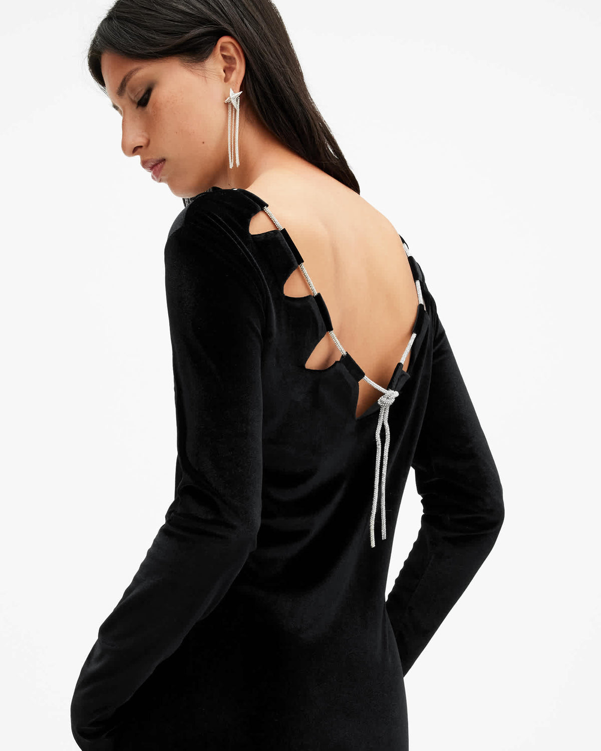 Regina Velvet Sparkle Drawcord Mini Dress Black