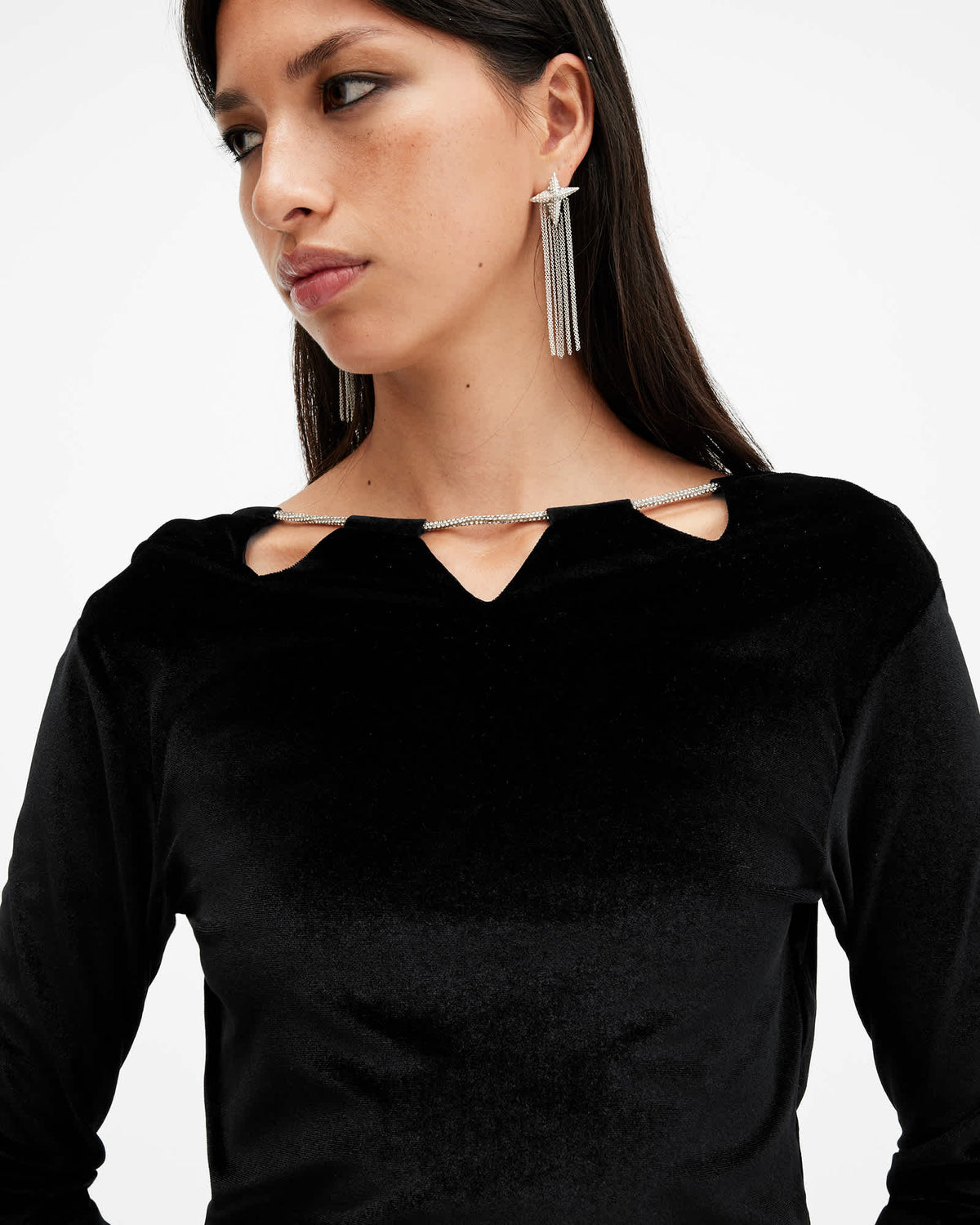 Regina Velvet Sparkle Drawcord Mini Dress Black