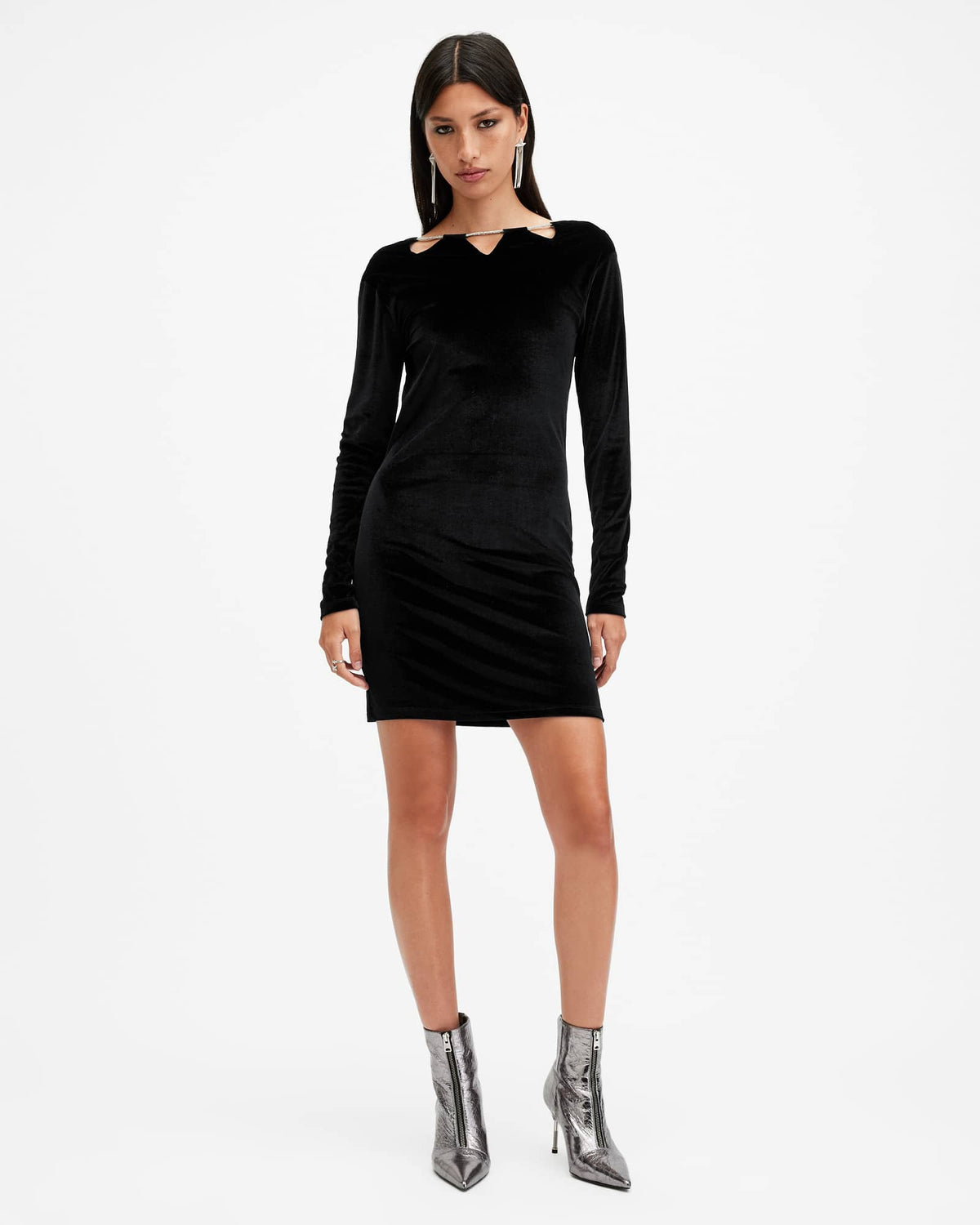 Regina Velvet Sparkle Drawcord Mini Dress Black