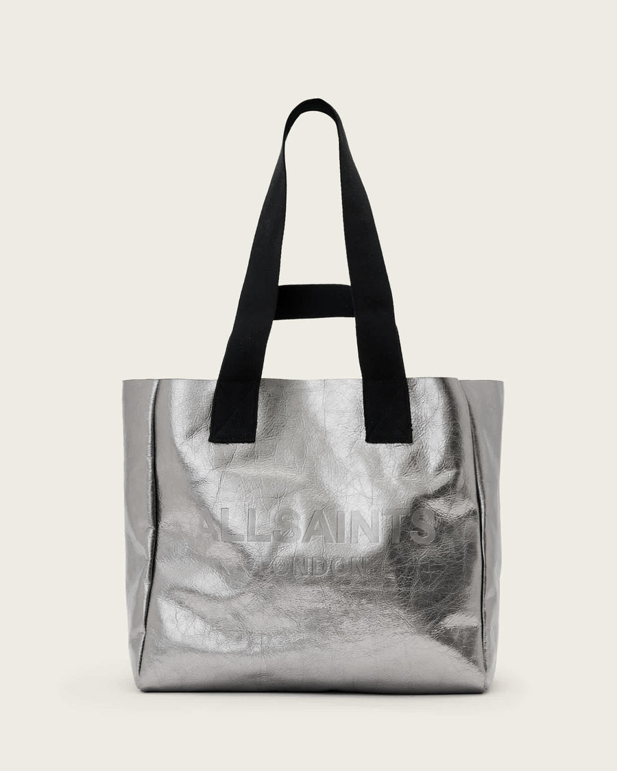Izzy Metallic Leather Tote Bag Gunmetal