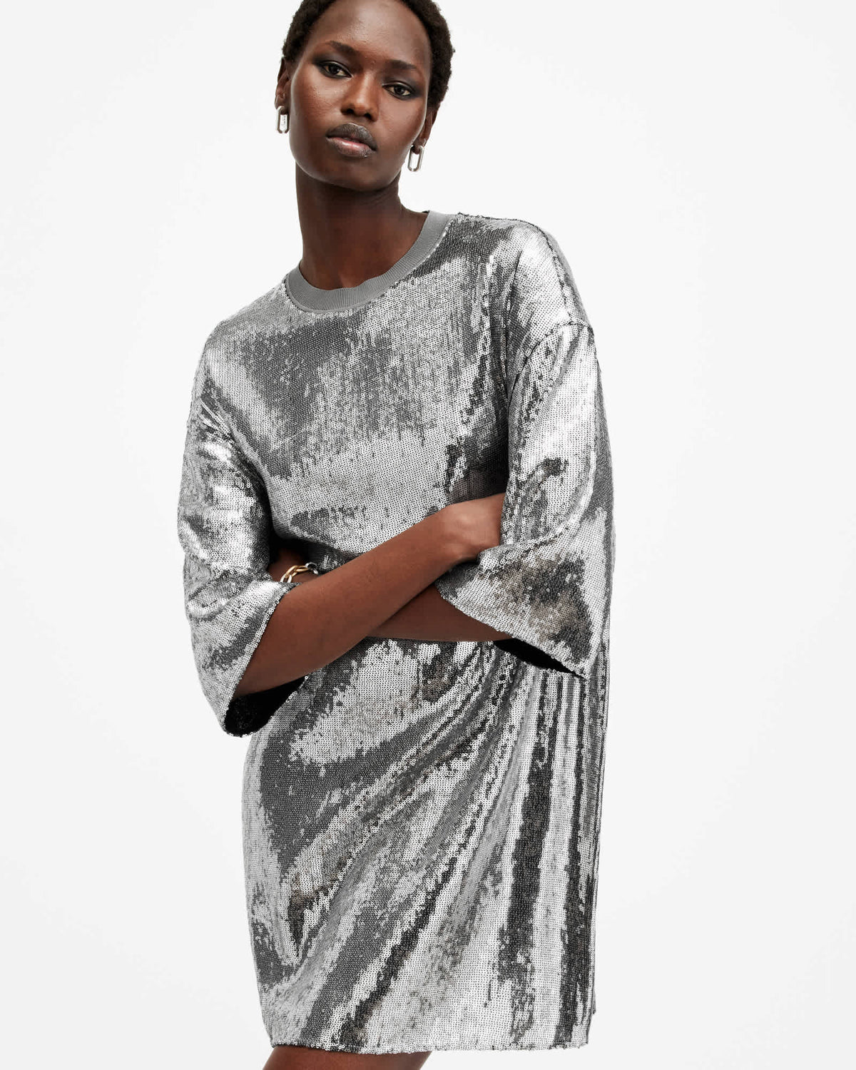Opal Metallic Logo Dress Silver/Black
