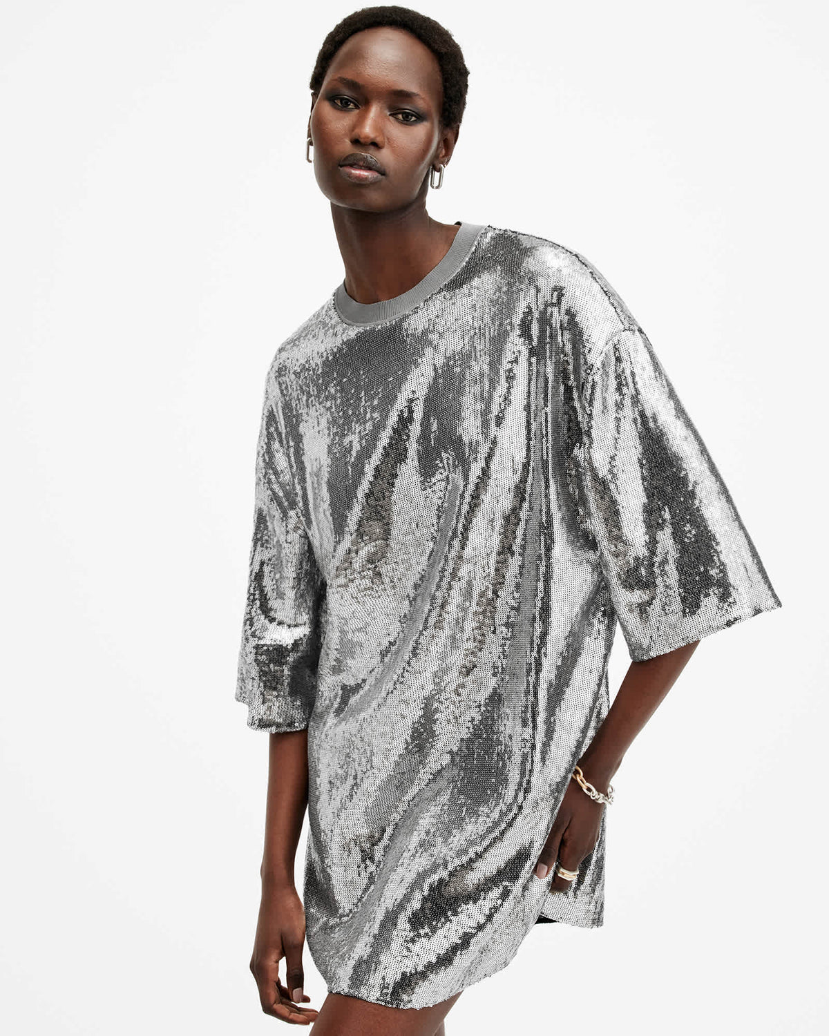 Opal Metallic Logo Dress Silver/Black
