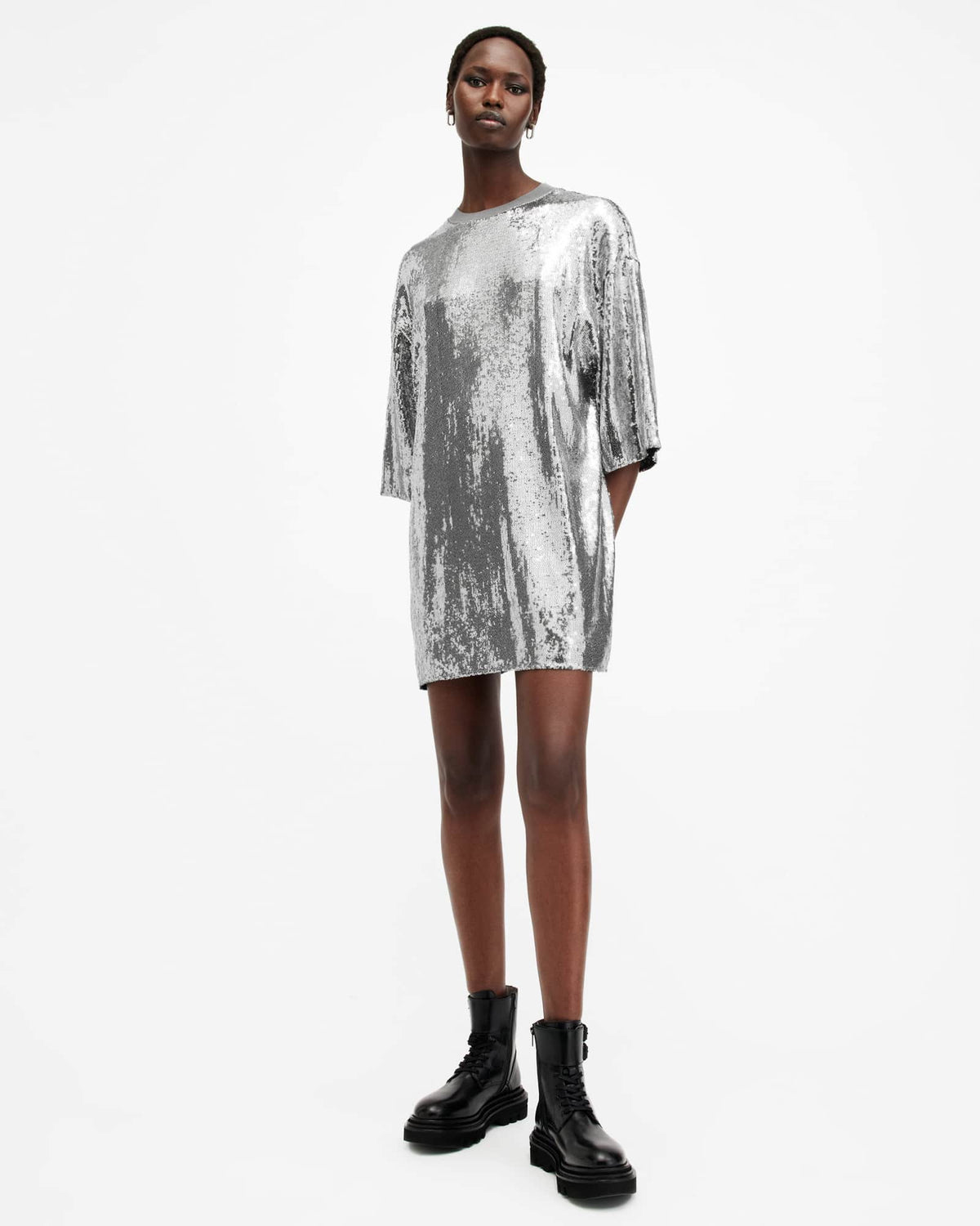 Opal Metallic Logo Dress Silver/Black