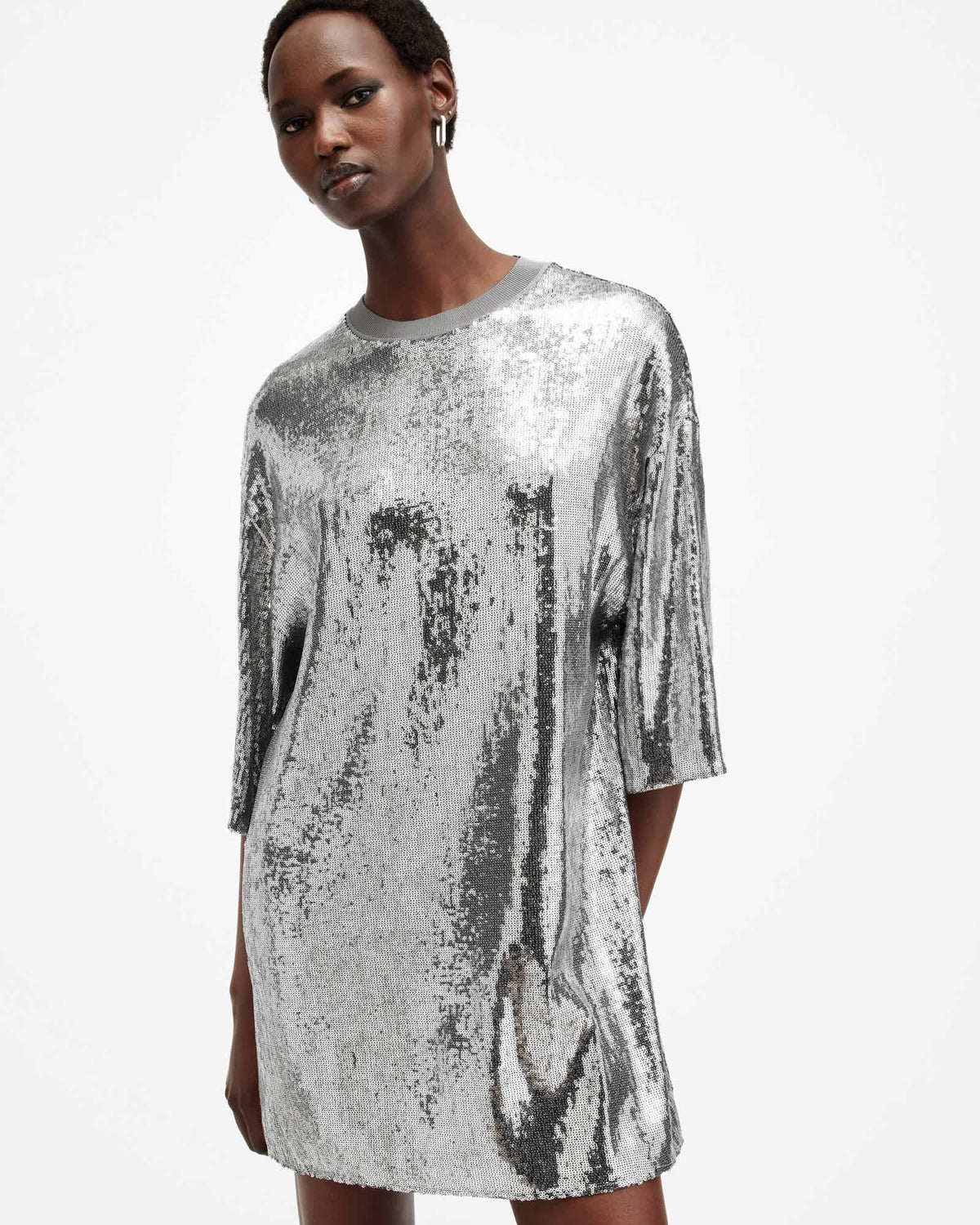 Opal Metallic Logo Dress Silver/Black