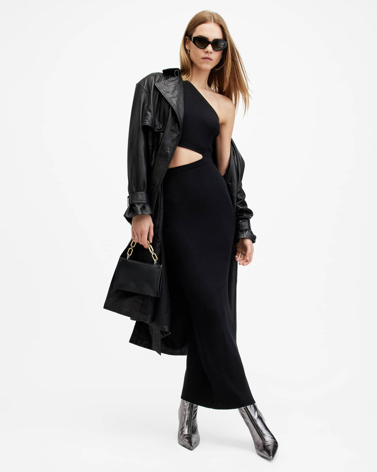 Daisy One Shoulder Cut Out Maxi Dress Black