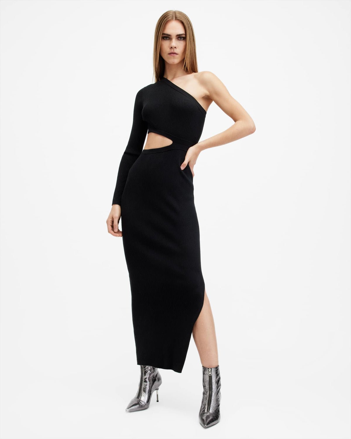 Daisy One Shoulder Cut Out Maxi Dress Black