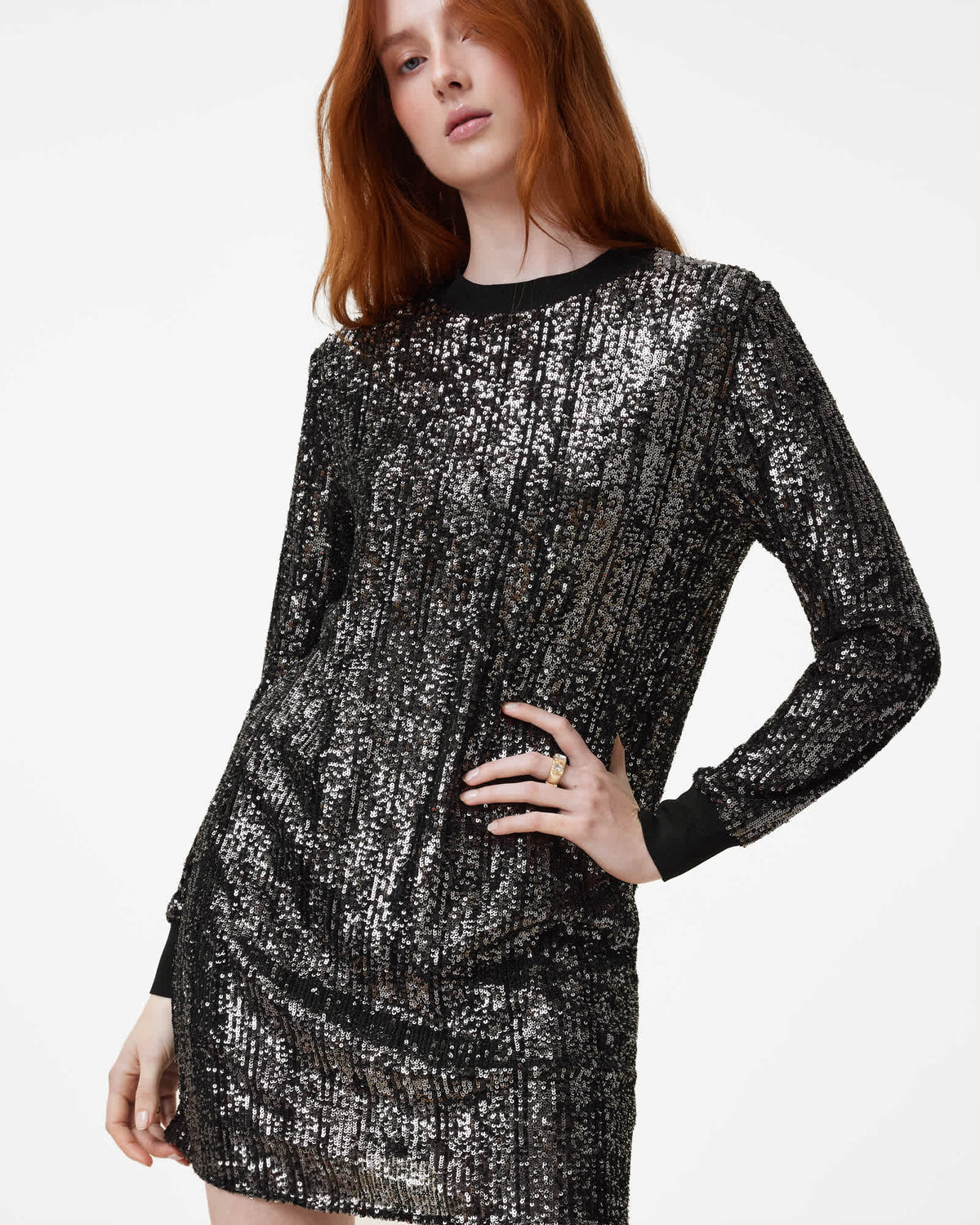Solstice Long Sleeve Sequin Mini Dress Black