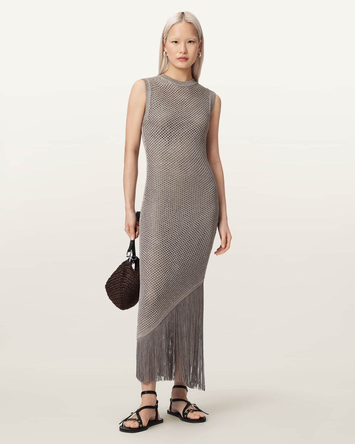 Jessie Slim Fit Knitted Midi Dress Pebble Grey