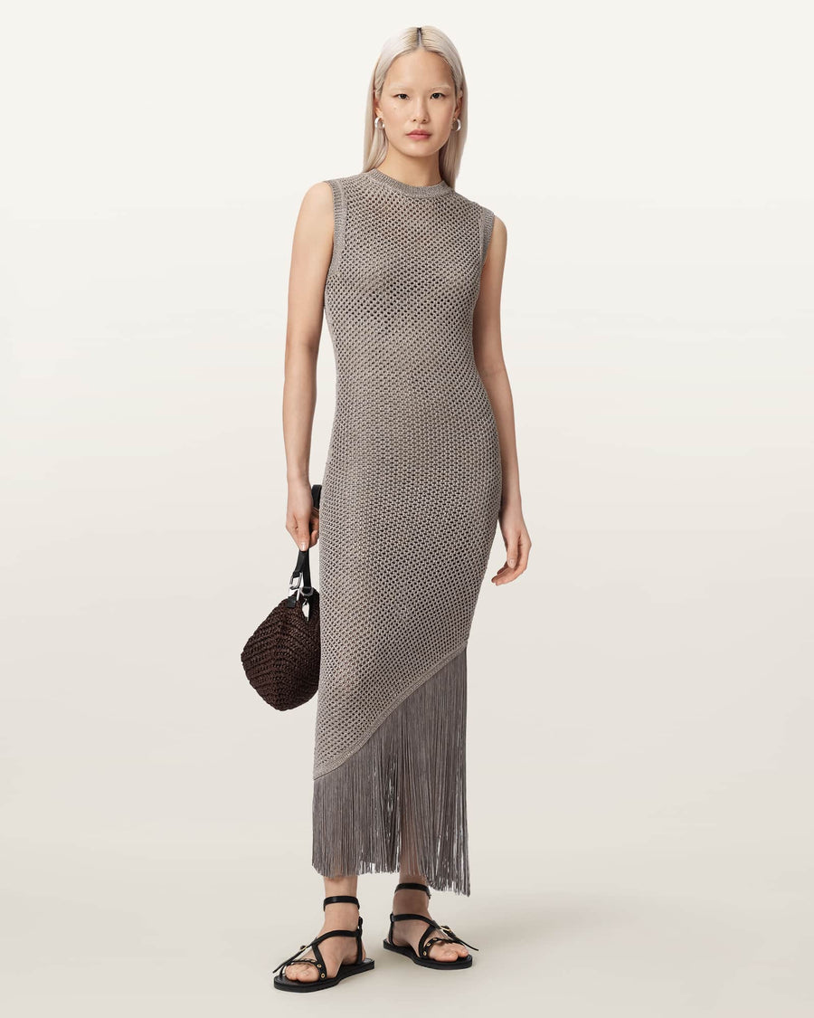 Jessie Slim Fit Knitted Midi Dress Pebble Grey