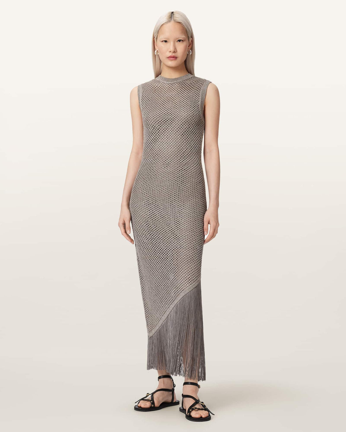 Jessie Slim Fit Knitted Midi Dress Pebble Grey
