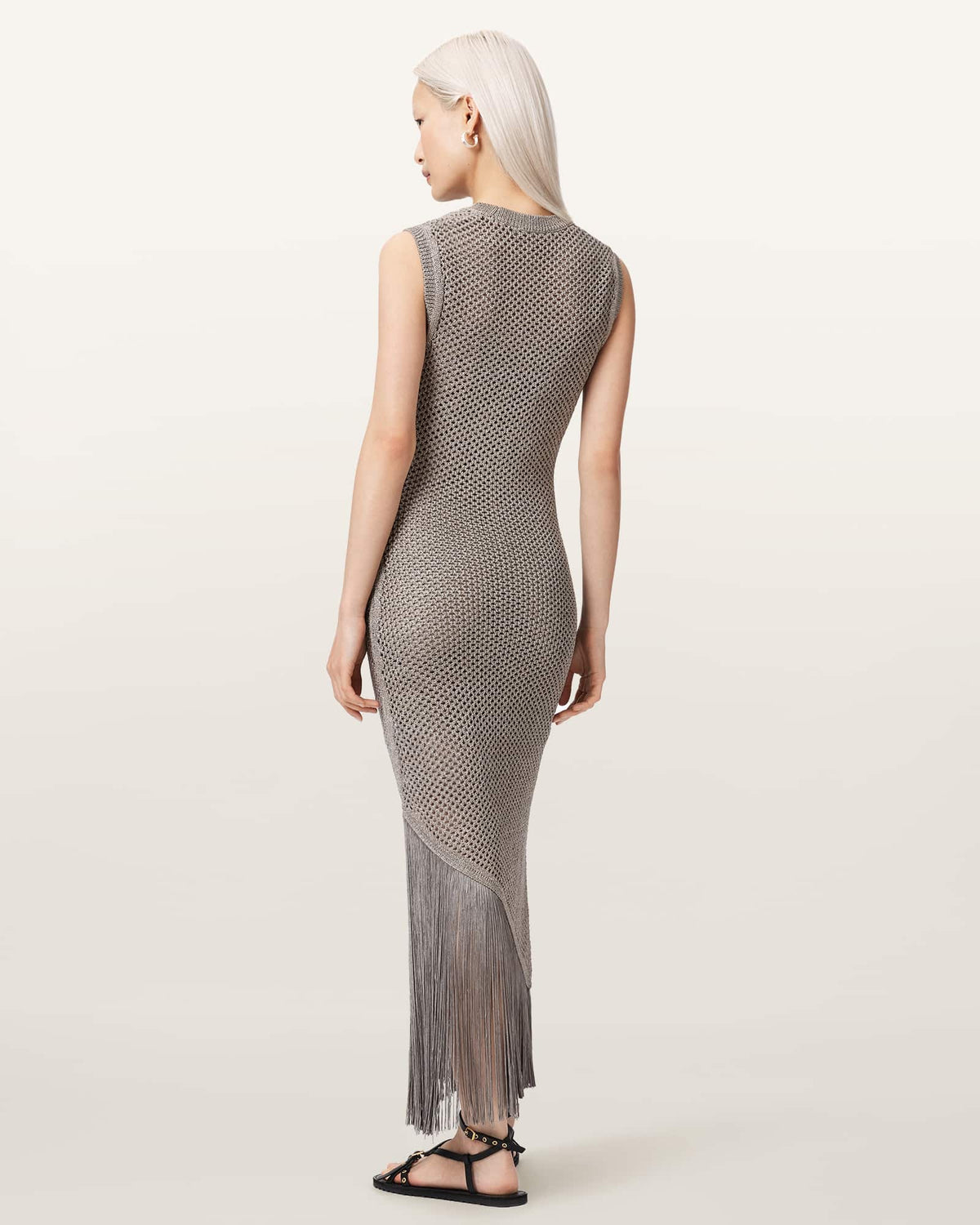 Jessie Slim Fit Knitted Midi Dress Pebble Grey