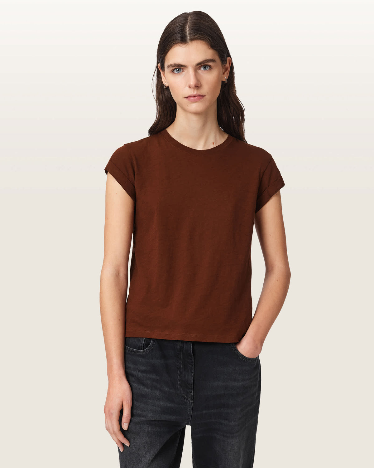 Anna Crew Neck Short Sleeve T-Shirt RUST BROWN